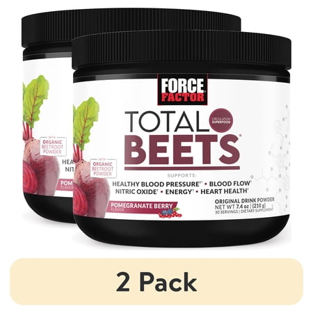 (2 pack) Force Factor Total Beets, Organic Beet Root Powder Beetroot Supplement for Heart Health, Blood Pressure & Nitric Oxide, Pomegranate Berry, 30 Servings