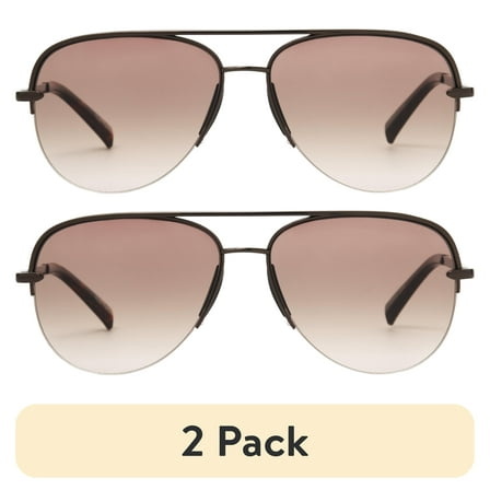 (2 pack) Foster Grant Women's Aviator Fashion Sunglasses, Brown