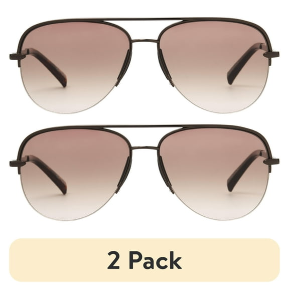 (2 pack) Foster Grant Women's Aviator Fashion Sunglasses, Brown