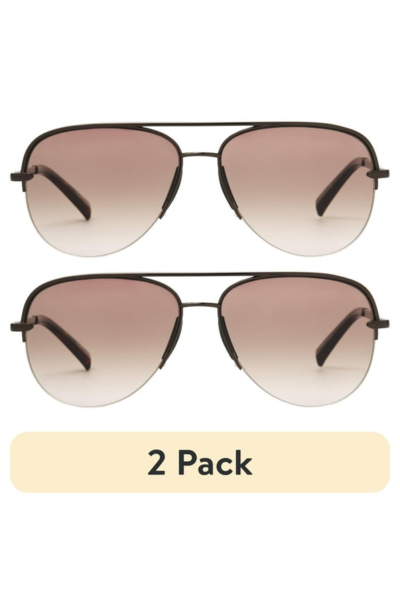 (2 pack) Foster Grant Women's Aviator Fashion Sunglasses, Brown