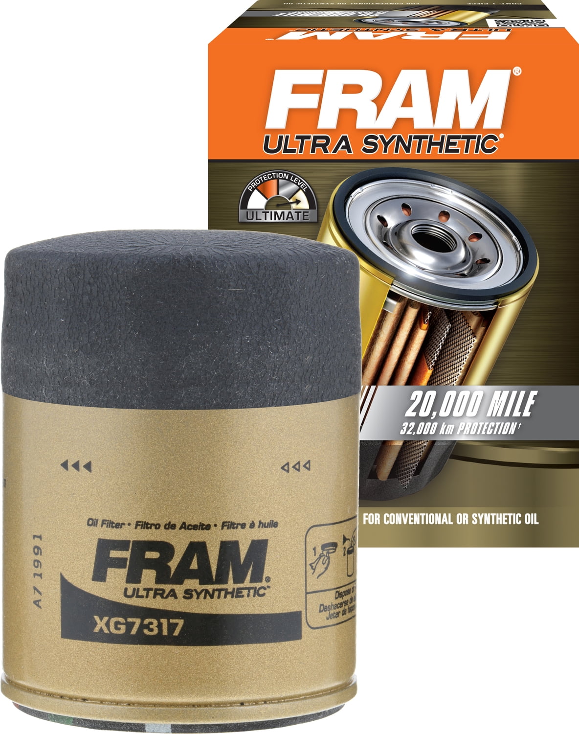  FRAM Ultra Synthetic Automotive Replacement Oil Filter,  Designed for Synthetic Oil Changes Lasting up to 20k Miles, XG7317 with  SureGrip (Pack of 1) : Automotive