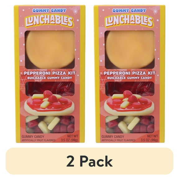 (2 pack) Frankford Kraft Lunchables Gummy Candy Pepperoni Pizza Kit Box, 3.5oz