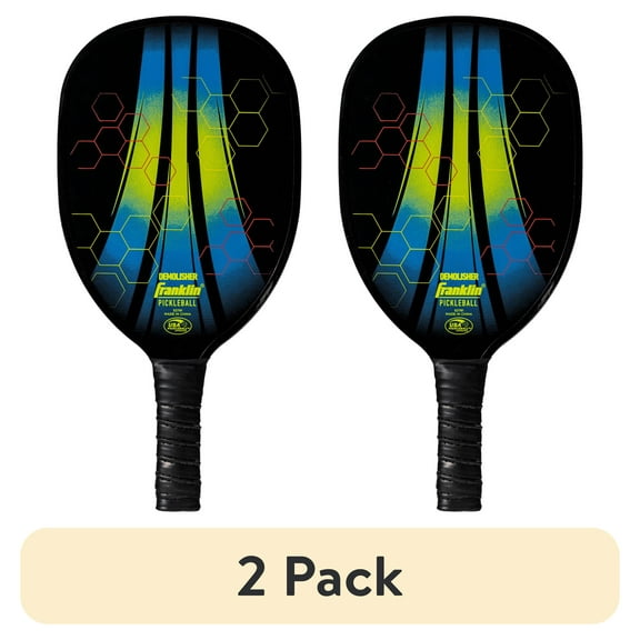 (2 pack) Franklin Sports Wooden Pickleball Paddle - Demolisher - Black, Blue, Yellow - 11oz