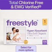 2 pack Freestyle Total Chlorine Free 14x Better Absorption Hypoallergenic EWG Verified  Baby Diapers, Size 1 6-12 lbs, 68 Count