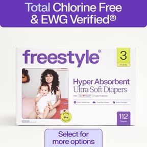 (2 pack) Freestyle Total Chlorine Free 14x Better Absorption Hypoallergenic EWG Verified® Baby Diapers, Size 3 (14-24 lbs), 56 Count