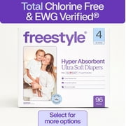 (2 pack) Freestyle Total Chlorine Free 14x Better Absorption Hypoallergenic EWG Verified® Baby Diapers, Size 4 (22-34 lbs), 48 Count