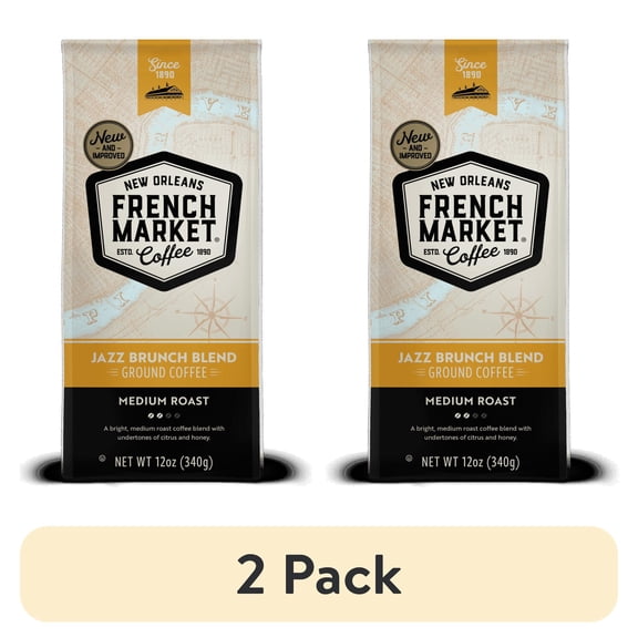 (2 pack) French Market Jazz Brunch Blend Medium Roast Ground Coffee, 12 oz