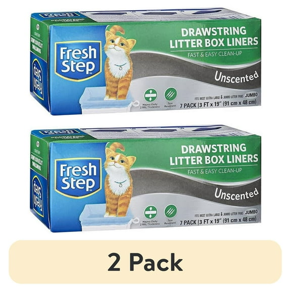 (2 pack) Fresh Step Drawstring Litter Box Liners Unscented, Jumbo Size, 36" x 19" - 7 Count
