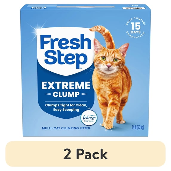(2 pack) Fresh Step Extreme Clumping Multi Cat Clumping Litter with Febreze Freshness, Mountain Spring Scent, 14 lb