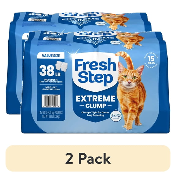 (2 pack) Fresh Step Extreme Scented Clumping Cat Litter with Febreze, Mountain Spring, 38 lbs