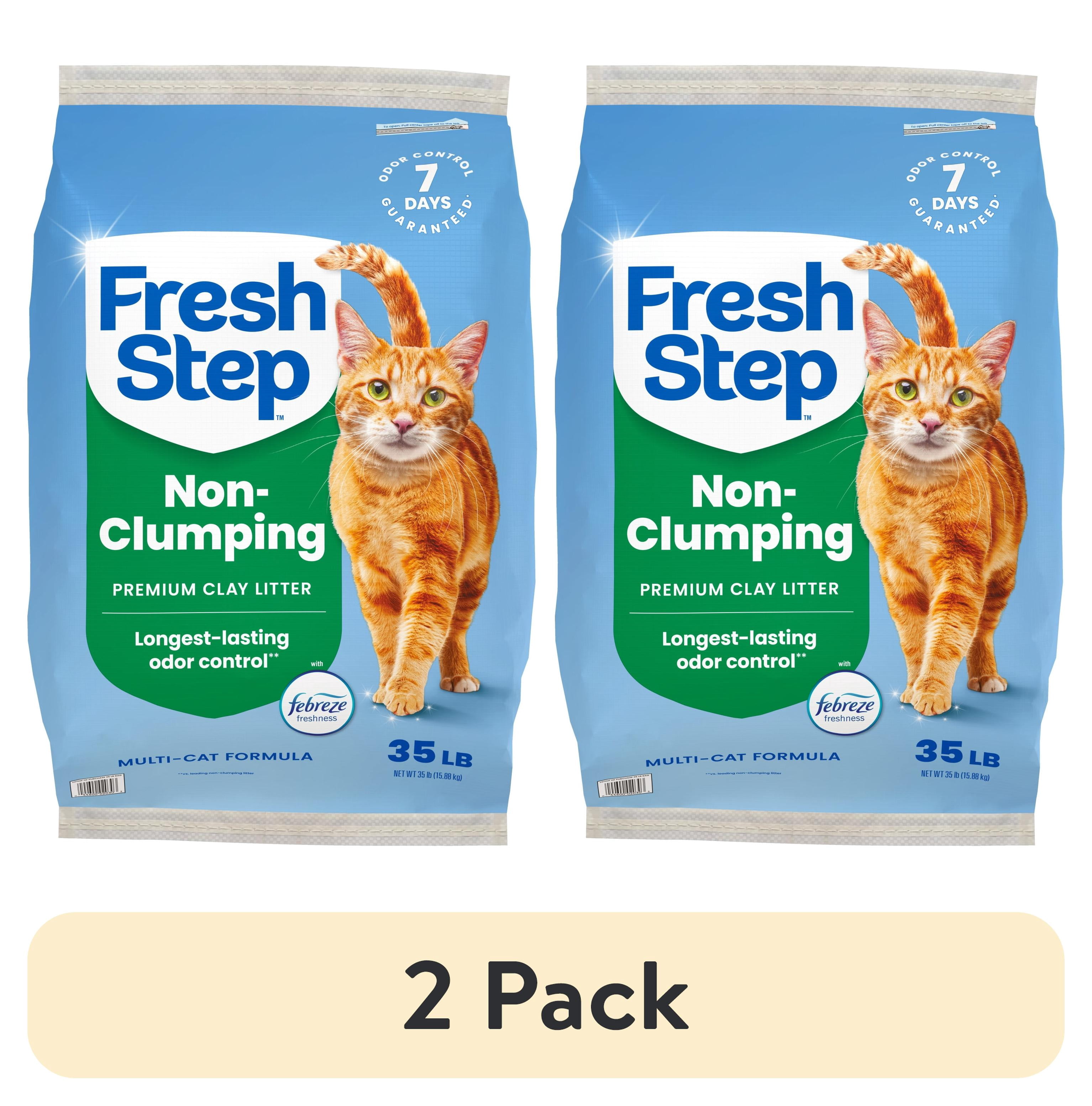 (2 pack) Fresh Step Non-Clumping Multi-Cat Premium Clay Cat Litter, Febreze Freshness Scent, 35 lb Bag