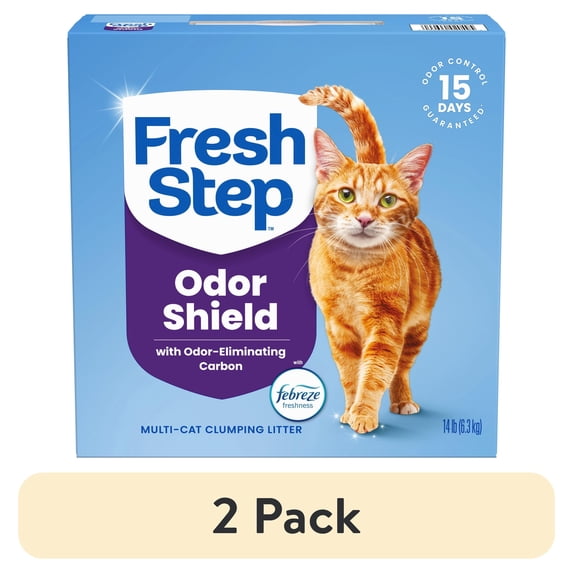 (2 pack) Fresh Step Odor Shield Multi Cat Clumping Litter with Febreze Freshness, 14 lb