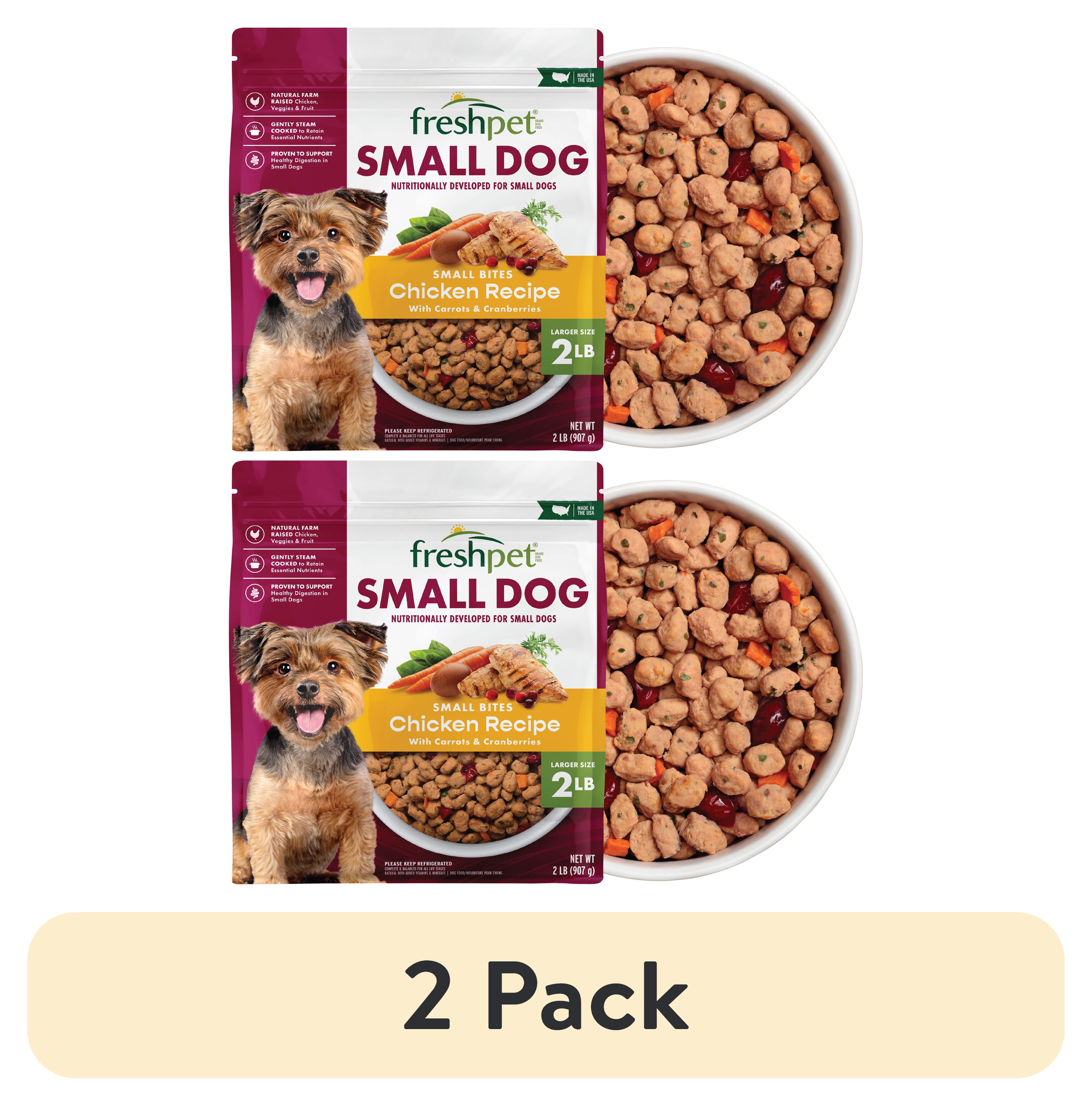 (2 pack) Freshpet Fresh Dog Food, Small Dog Chicken Recipe, Small Bites Freshly Roasted Meals, 2 lb.