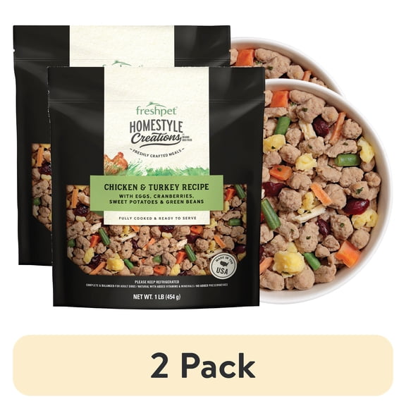 (2 pack) Freshpet Fresh Dog Food, Homestyle Creations, Chicken & Turkey Recipe, 1lb.