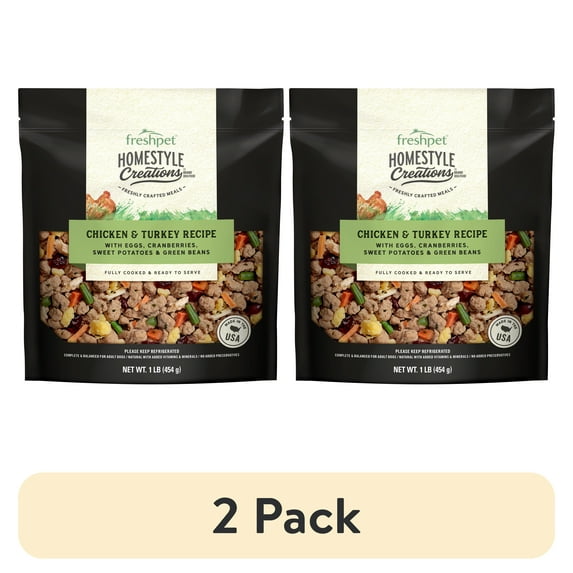 (2 pack) Freshpet Fresh Dog Food, Homestyle Creations, Chicken & Turkey Recipe, 1lb.