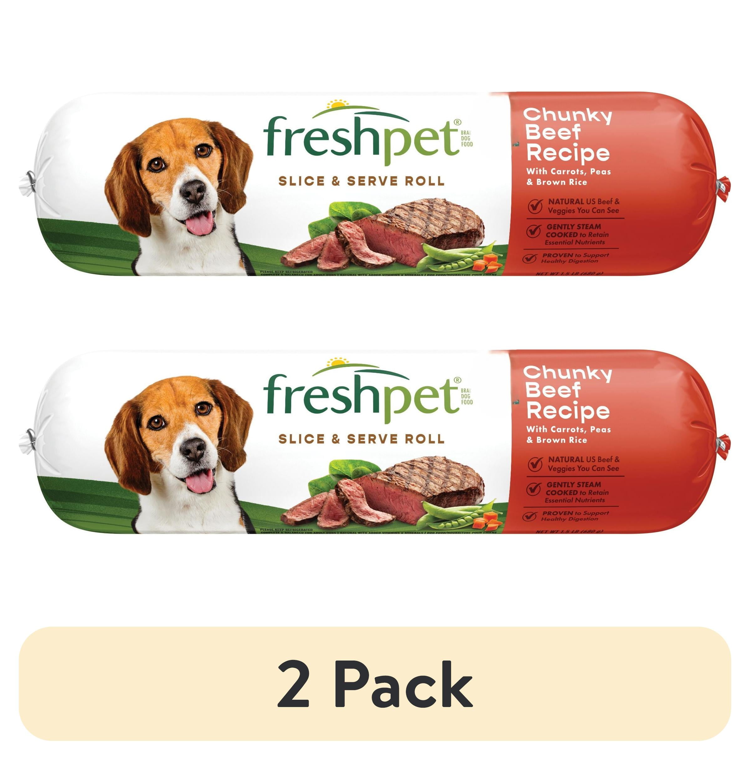 (2 pack) Freshpet Fresh Dog Food, Slice & Serve Roll, Chunky Beef Recipe, 1.5 lb.