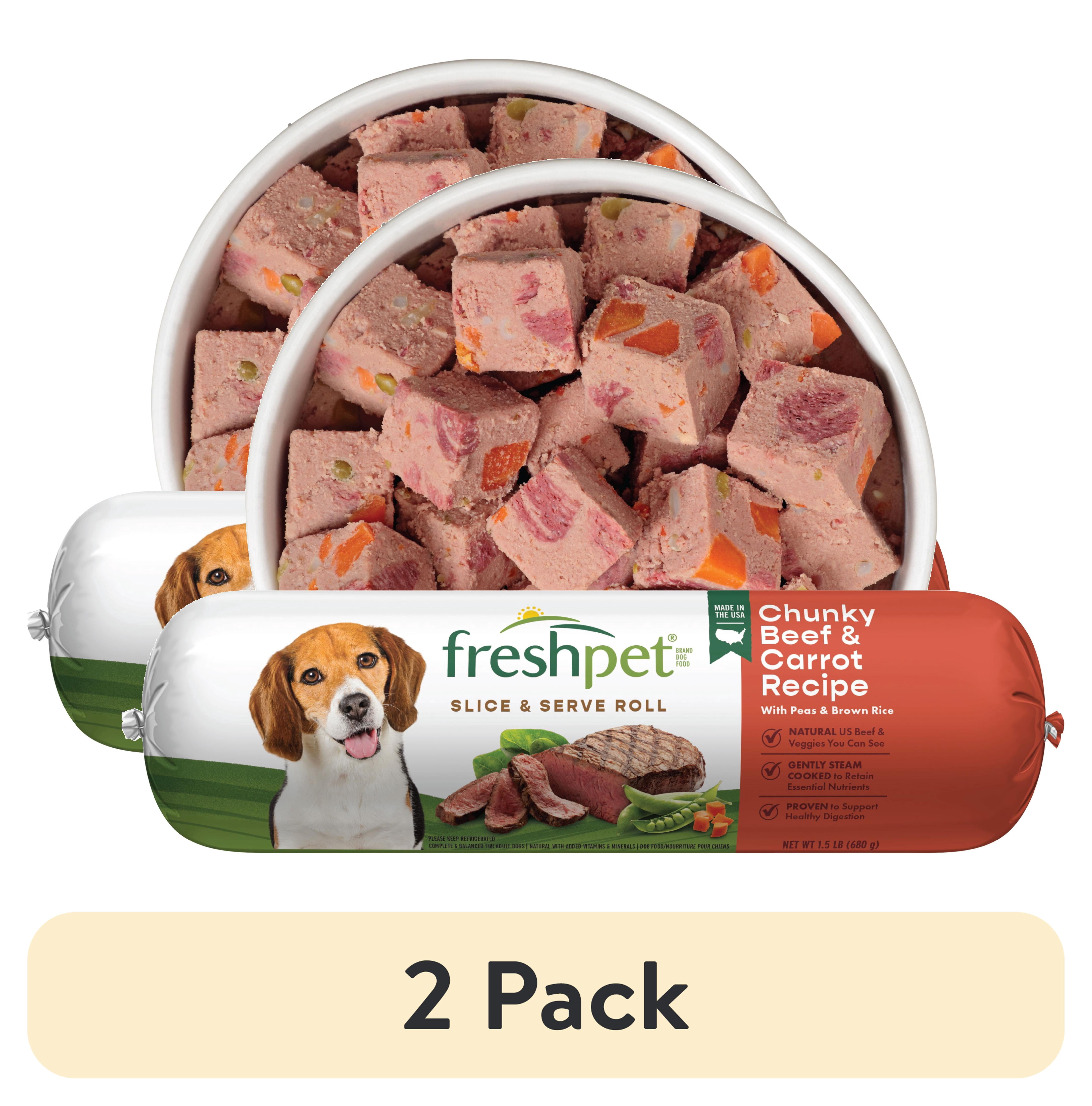 (2 pack) Freshpet Fresh Dog Food, Chunky Beef and Carrot Recipe, Slice & Serve Roll, 1.5 lb.