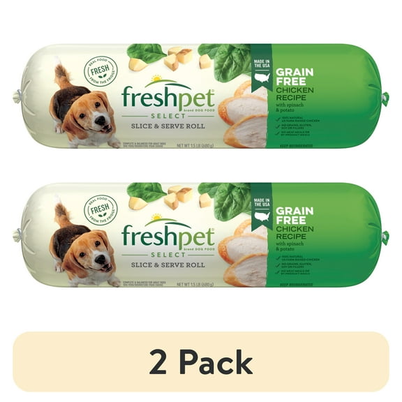 (2 pack) Freshpet Fresh Dog Food, Grain Free Chicken Recipe, Slice & Serve Roll, 1.5 lb.