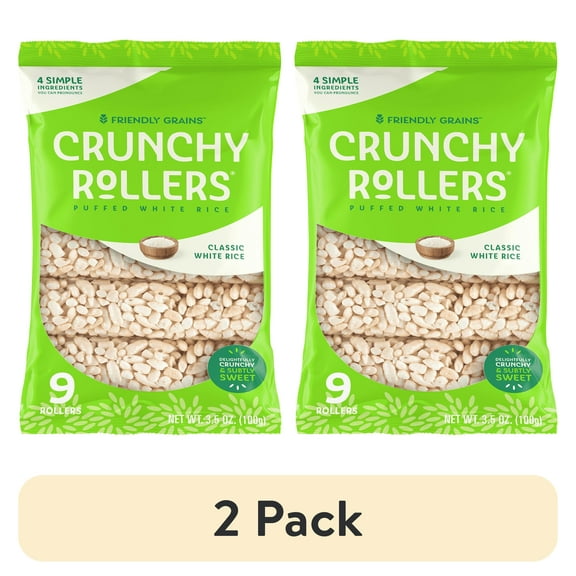 (2 pack) Friendly Grains Crunchy Rollers Classic White Rice, Allergen Free, Gluten-Free, 9ct