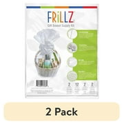 (2 pack) Frillz Brand Gift Basket Wrap 2 Pack Kit: 2 Ribbon Bows, 2 White Tags, 2 Clear Bags, 12 Glue Dots