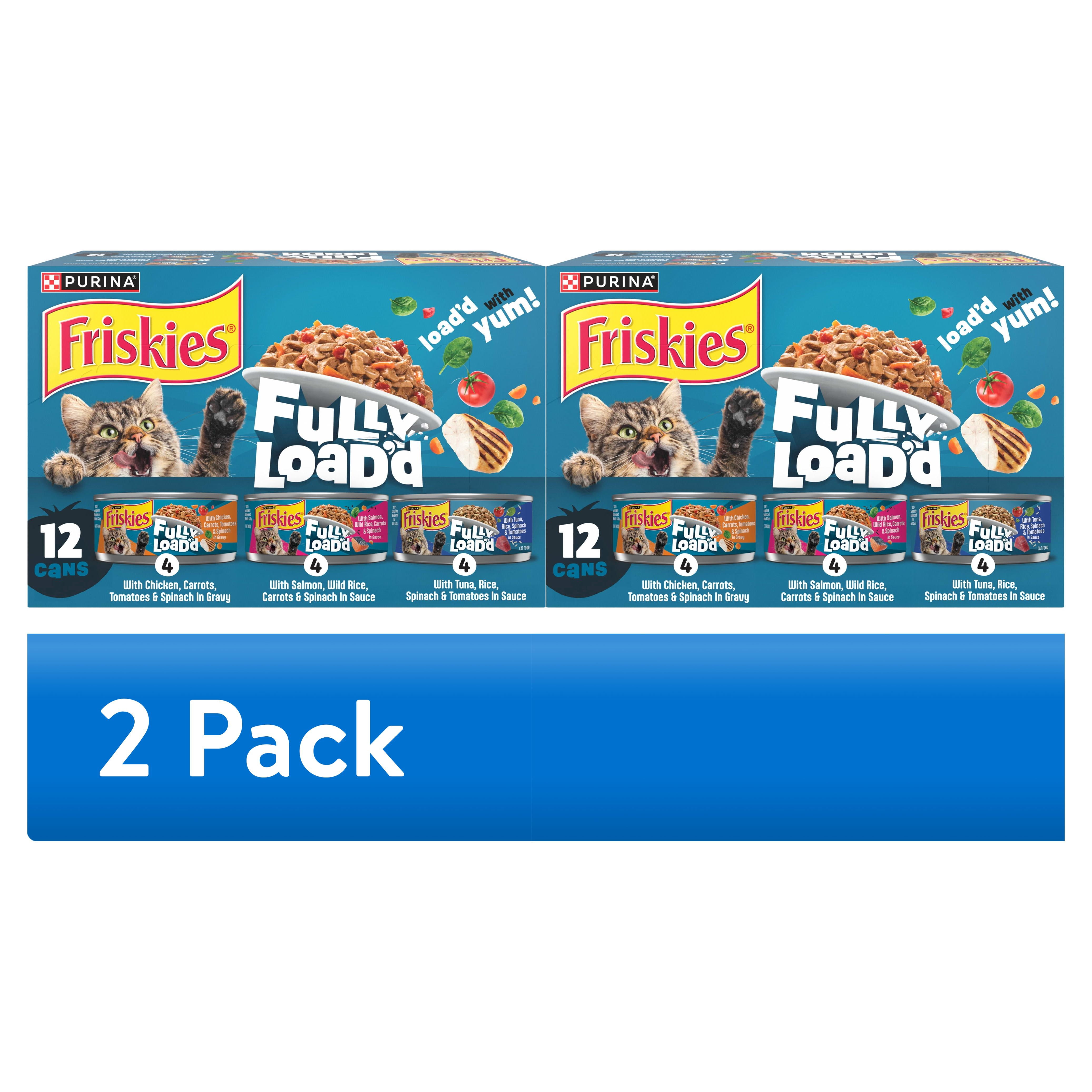 (2 pack) Friskies Fully Load’d Chicken, Salmon, & Tuna Flavor Chunks Wet Cat Food Variety Pack, 5.5 oz. Cans (12 Pack)