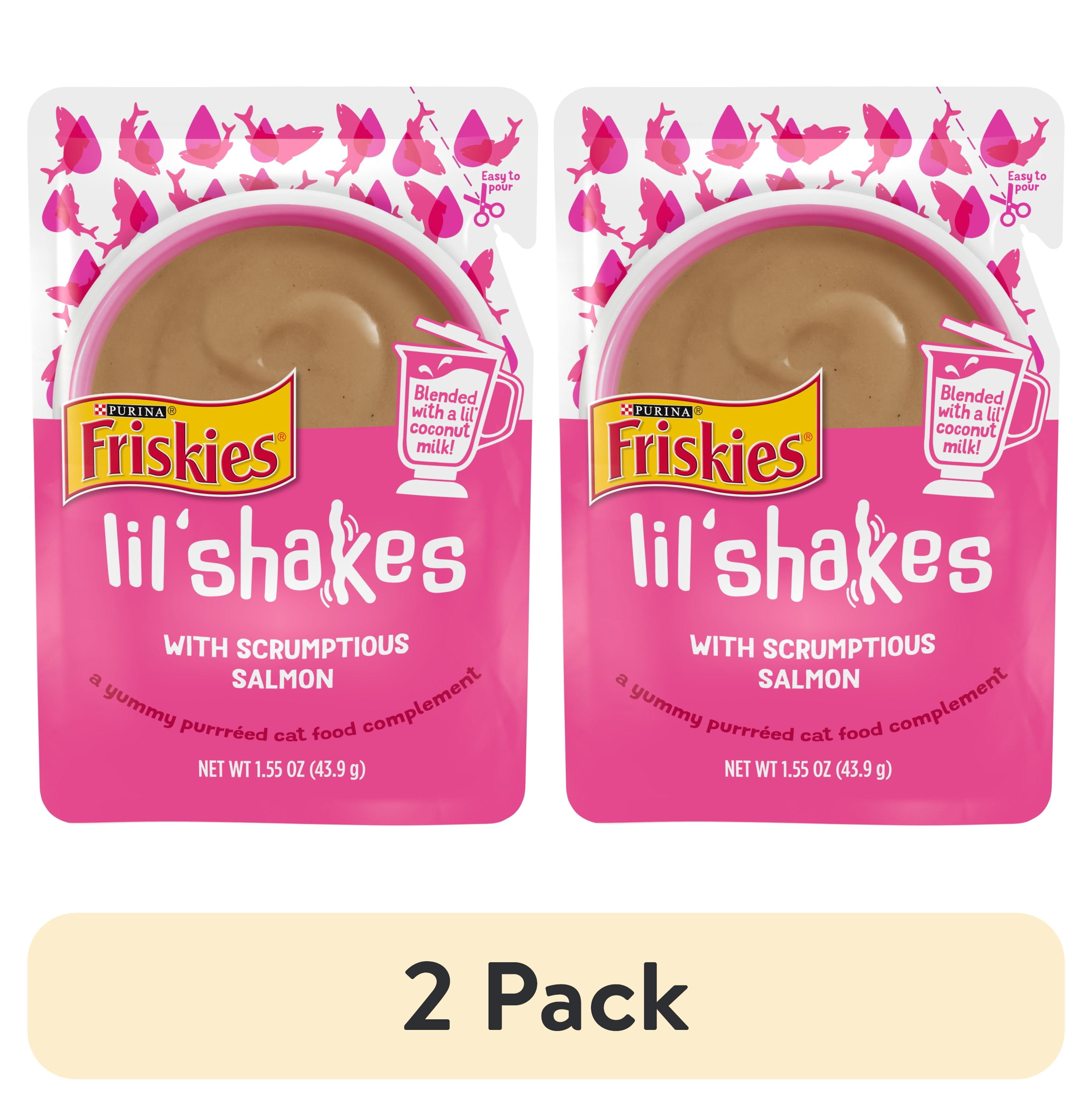 (2 pack) Friskies Lil’ Shakes Salmon Puree, Wet Cat Food Topper, 1.55 oz Pouch