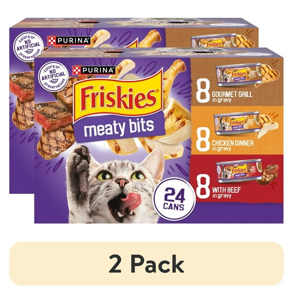 (2 pack) Friskies Meaty Bites Variety Pack Wet Cat Food, 5.5 oz Cans, 24 Pack