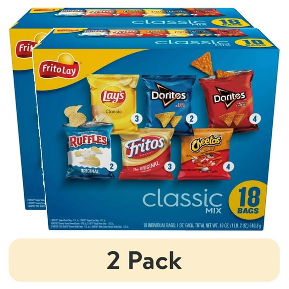 (2 pack) Frito Lay Snacks Classic Mix Variety 1 oz, 18 Count, Cardboard Box