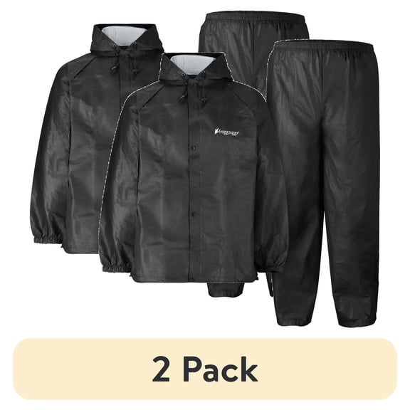 (2 pack) Frogg Toggs 2-Piece Pro Lite Rain Suit with Pockets, Waterproof Rain Gear for Men, Black, Size M/L
