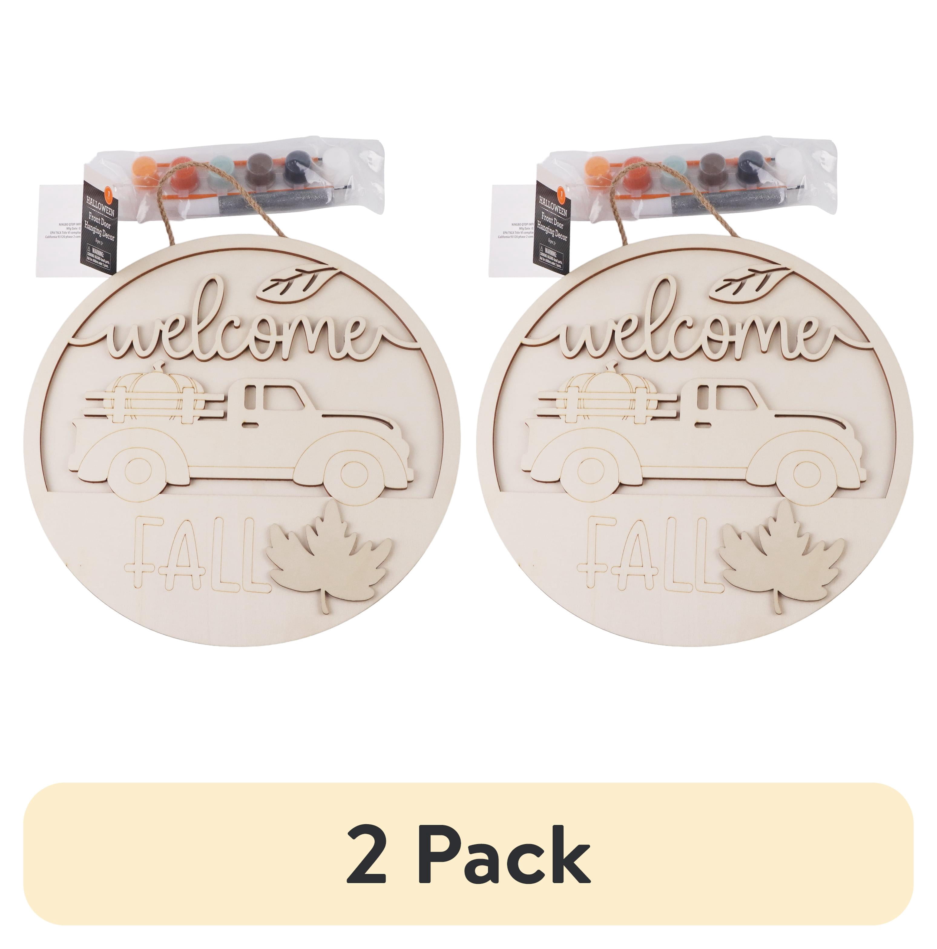 (2 pack) Front Door Hanging Decor, Wooden Welcome Fall Crafting Decor with Paint Kit, 11.8 x 11.8 Inches