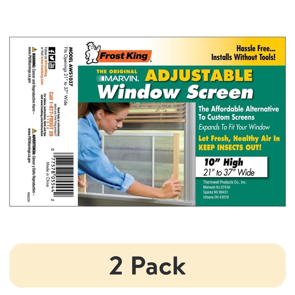 (2 pack) Frost King® AWS1037/6W W.B. Marvin Adjustable Window Screen, 10" High with Wood Frame, Fits Windows 21 - 37" Wide