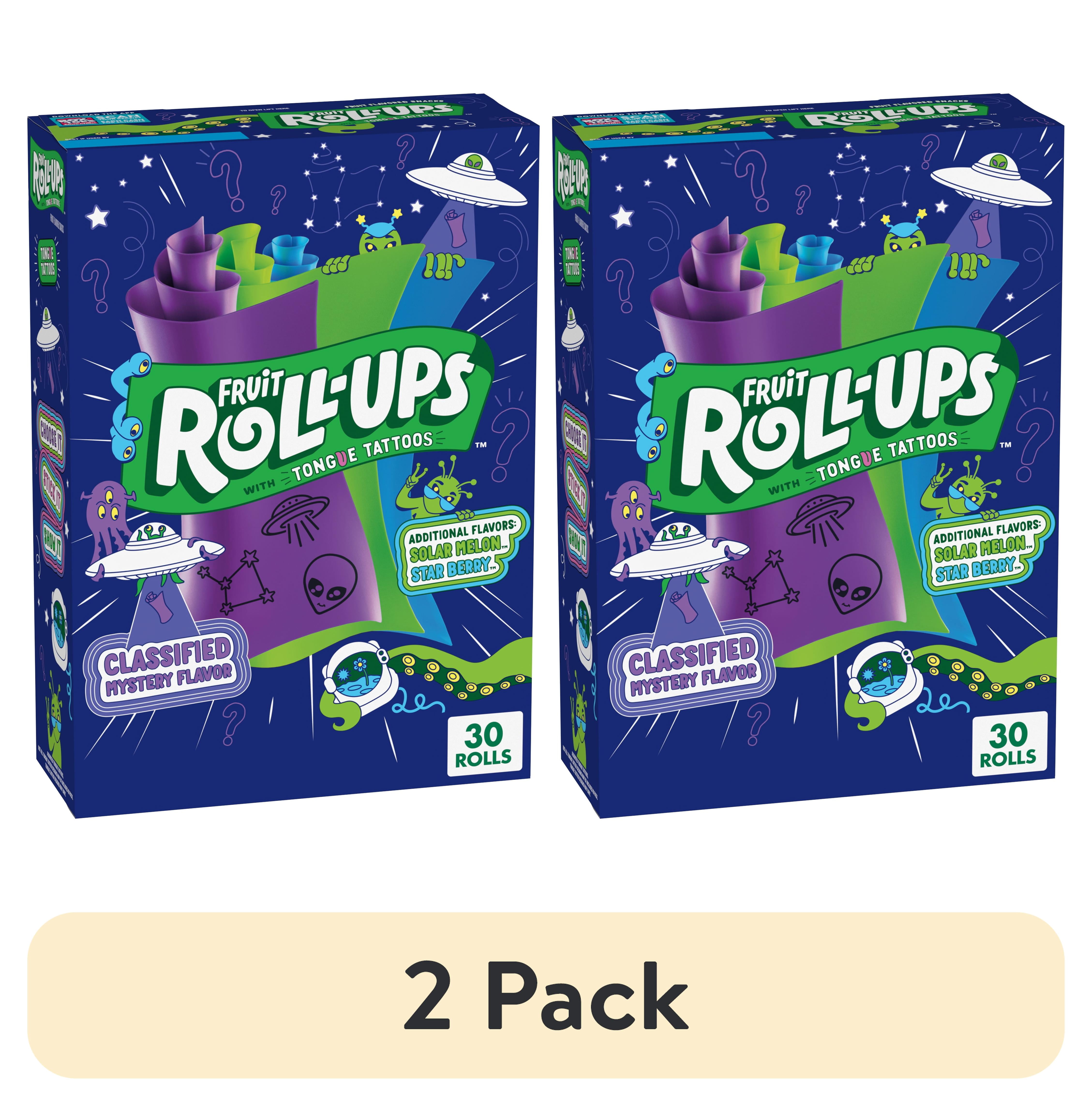 (2 pack) Fruit Roll-Ups Fruit Flavored Snacks, Mystery Flavor, Solar Melon, and Star Berry, 30 ct