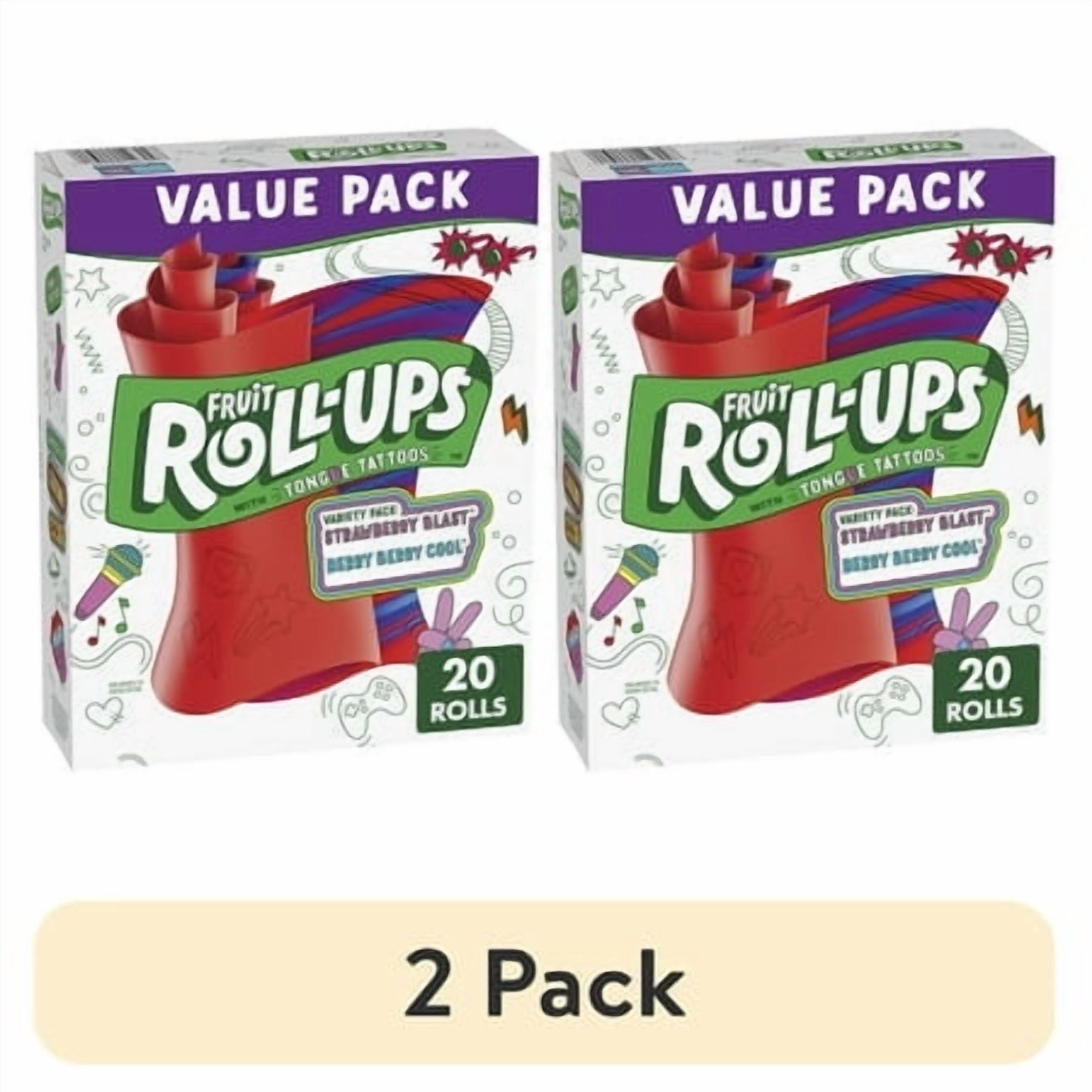 (2 pack) Fruit Roll-Ups Fruit Flavored Snacks, Variety Value Pack, 20 Ct, 10 oz