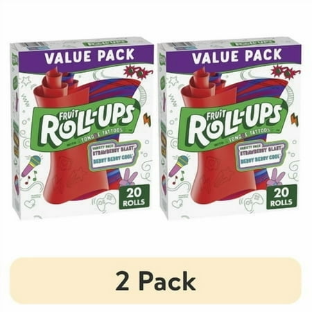 (2 pack) Fruit Roll-Ups Fruit Flavored Snacks, Variety Value Pack, 20 Ct, 10 oz