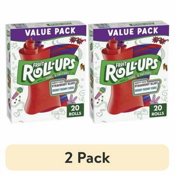 (2 pack) Fruit Roll-Ups Fruit Flavored Snacks, Variety Value Pack, 20 Count, 10 oz