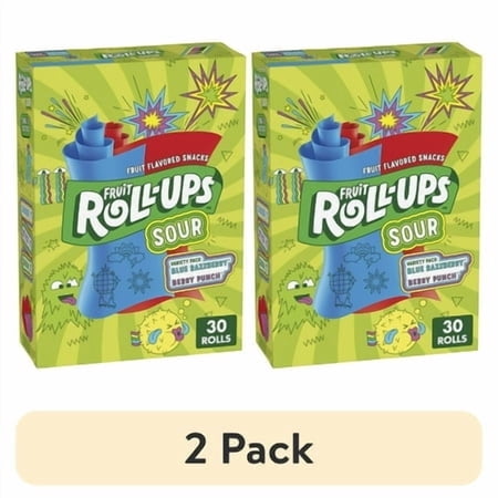 (2 pack) Fruit Roll-Ups Sour Fruit Flavored Snacks, Variety Pack, 15 oz (30 Count)