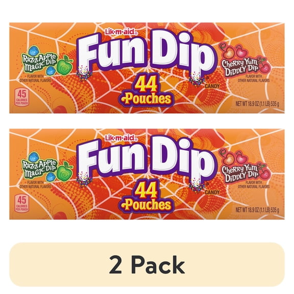 (2 pack) Fun Dip Halloween Razz Apple Magic Dip & Cherry Yum Diddly Dip Candy Pouches, 44 Count Box