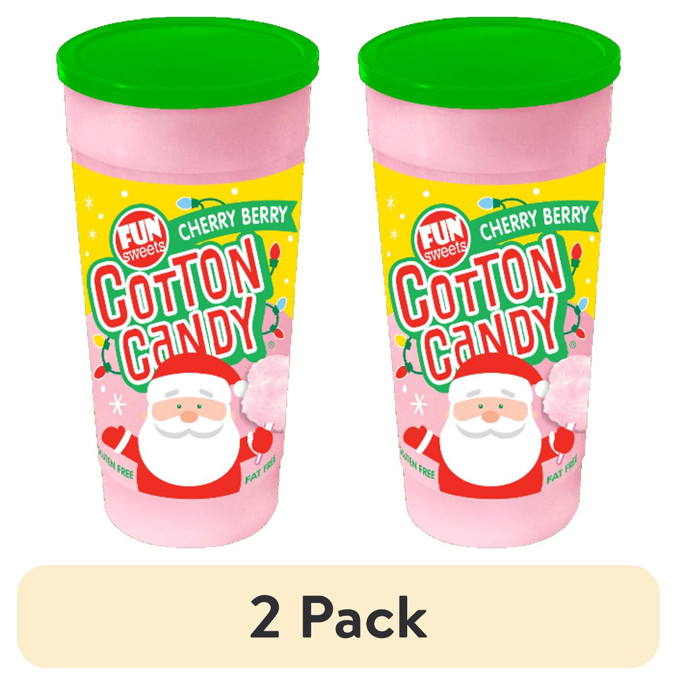 (2 pack) Fun Sweet Brand 6 Ounce Santa Cherry Berry Cotton Candy. Gluten Free & Nut Free.