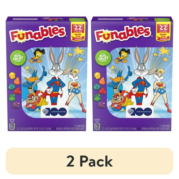 (2 pack) Funables Fruit Flavored Snacks, Looney Tunes, 0.8 oz, 22 Count