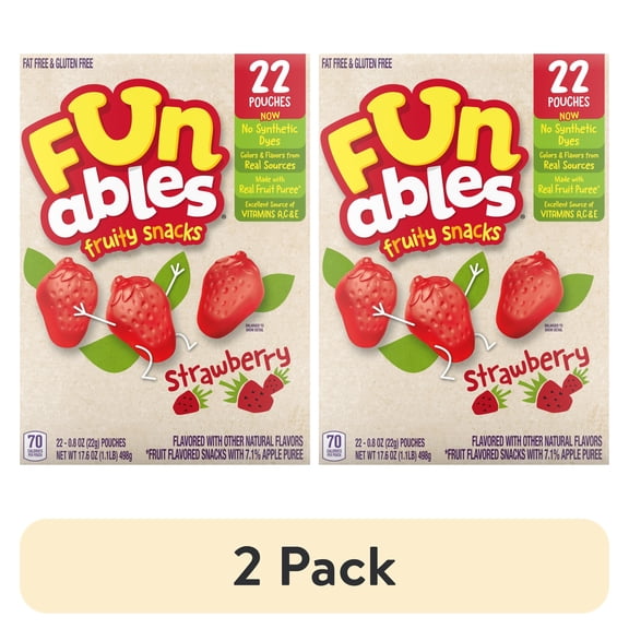 (2 pack) Funables Fruity Snacks, Strawberry Fruit Flavored Snacks, 0.8 Ounce Pouches (22 Count)