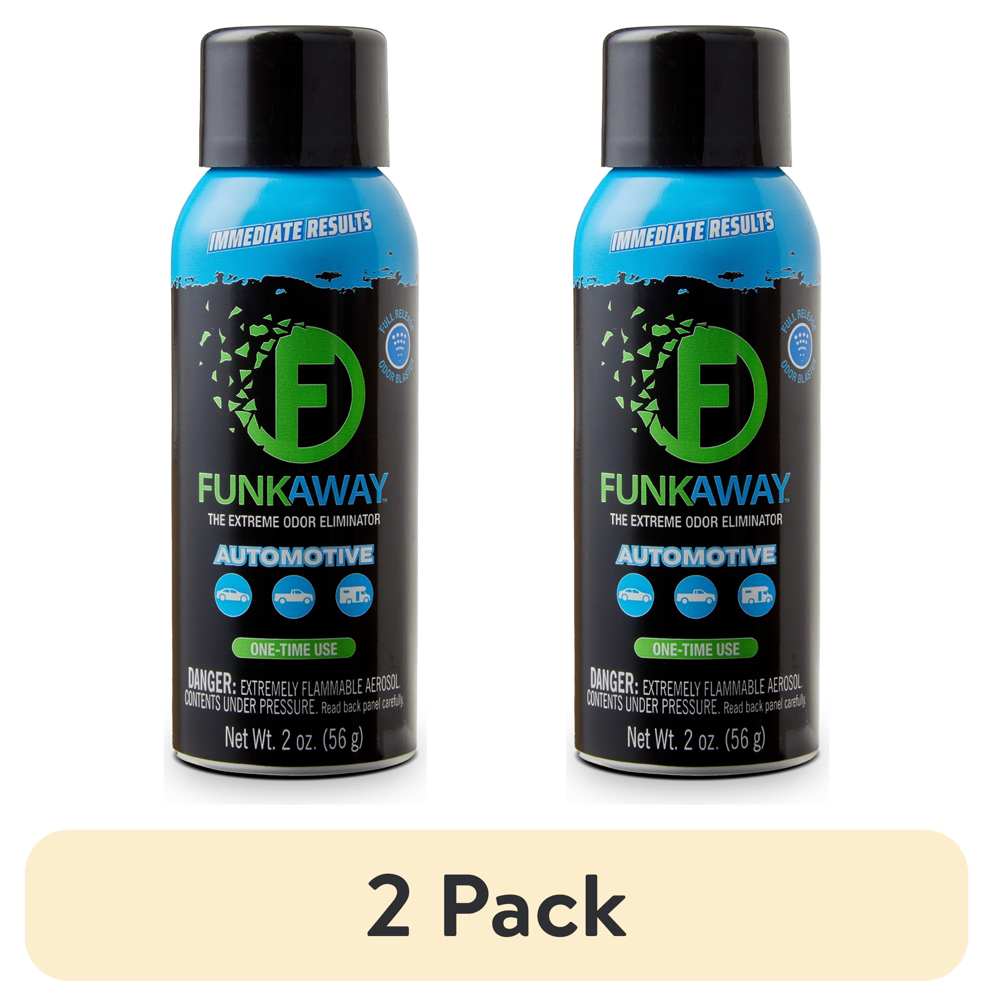 (2 pack) FunkAway Automotive Full-Release Odor Blaster Aerosol Spray, 2 oz. Extreme Odor Eliminator. 1 Use