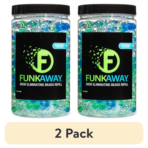 (2 pack) FunkAway Supercharged Odor Eliminating Beads Refill, Deodorizing Air Freshener Spray, 24 oz