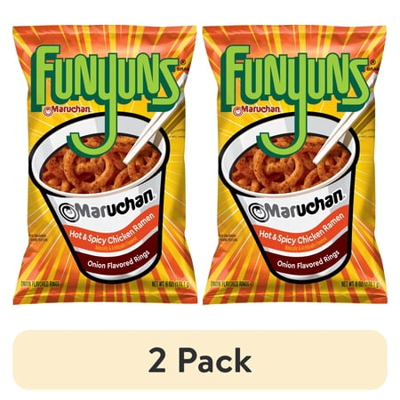 (2 pack) Funyuns Hot & Spicy Chicken Ramen Onion Flavored Rings, 6 oz Single Bag