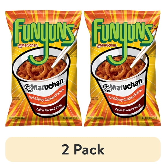 (2 pack) Funyuns Hot & Spicy Chicken Ramen Onion Flavored Rings, 6 oz Single Bag