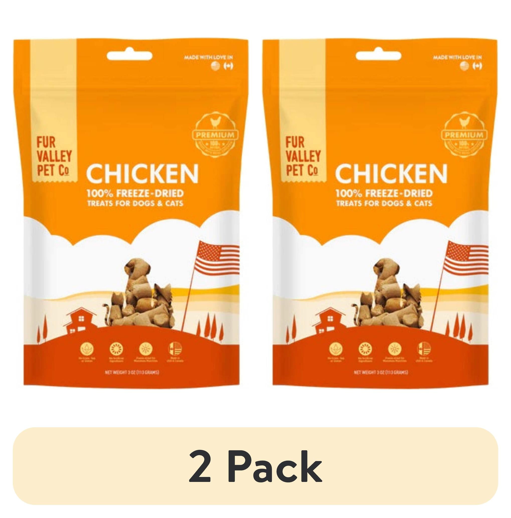 (2 pack) Fur Valley Pet Co. Freeze Dried Raw Chicken Treats & Topper for Dogs and Cats - 1 oz.