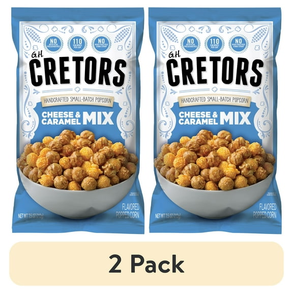 (2 pack) G.H. Cretors Handcrafted Small-Batch Cheese & Caramel Popcorn Mix, 7.5 oz, Gluten-Free Snack