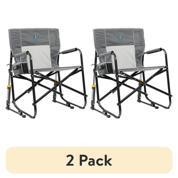 (2 pack) GCI Outdoor Freestyle Rocker XL Oversized Foldable Rocking Camp Chair, Pewter