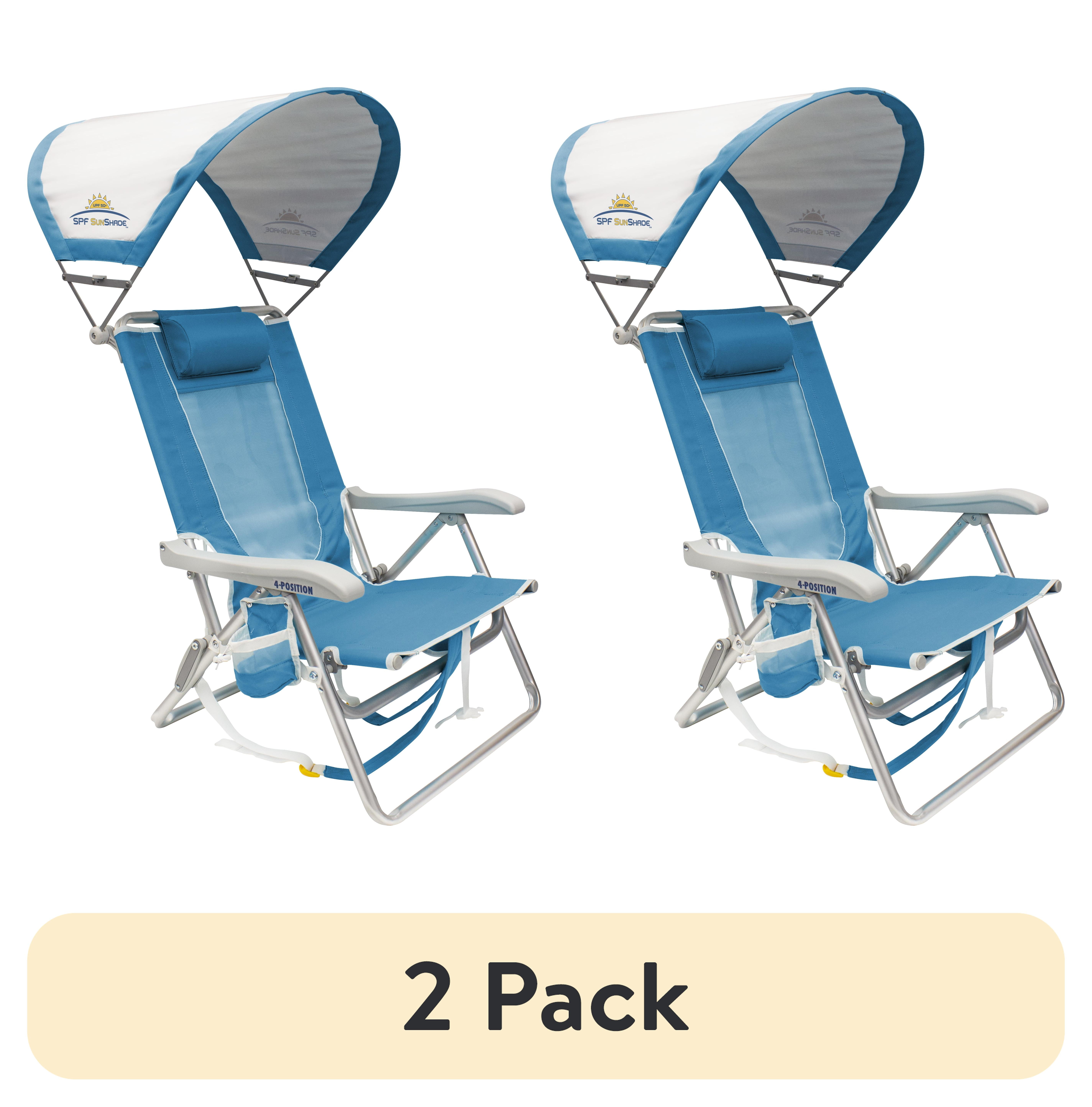 Walmart Deal of (2 pack) GCI Outdoor SunShade Backpack Beach Chair Reclining Low Profile Seat with Canopy, Saybrook Blue