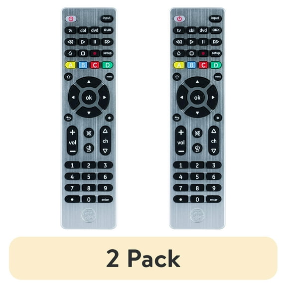 (2 pack) GE 4-Device Universal TV Remote Control in Brushed Silver, 33709