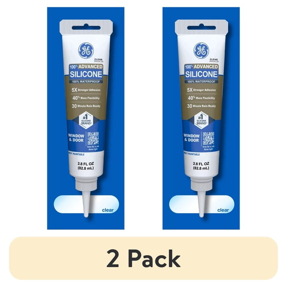(2 pack) GE Advanced Silicone Window & Door Sealant, Pack of 1, Clear 2.8 fl oz Tube